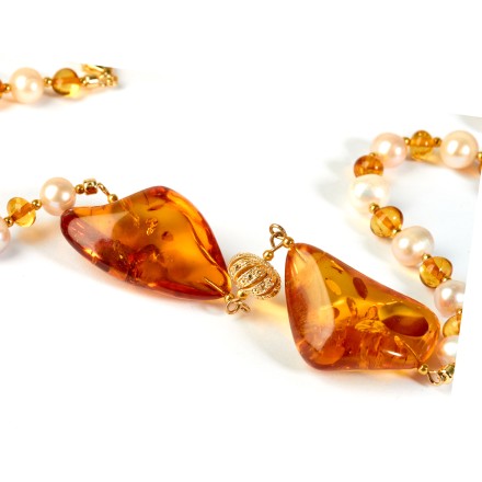 Колье &quot;Византия&quot; из Янтаря и жемчуга купить