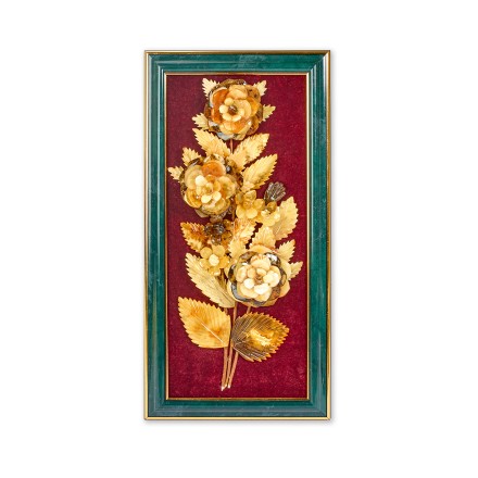 Панно-мини &quot;Три розы на стебле&quot;, Янтарь, бордовый бархат купить