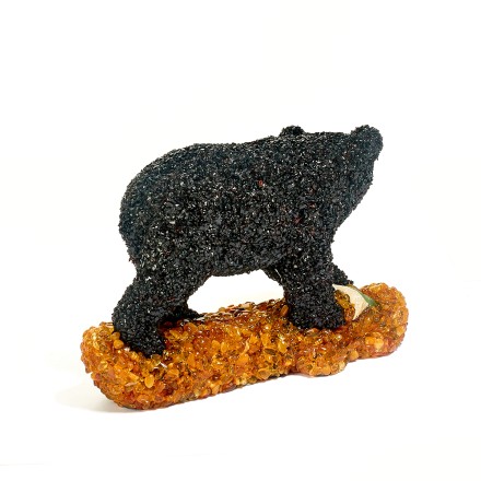 Медведь черный на подставке с рыбой , янтарь купить в Евпатории