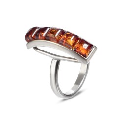 Кольцо &quot;Квинтет&quot; Посеребрение с Янтарем
