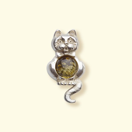 Подвеска &quot;Котенок&quot; Посеребрение с Янтарем купить